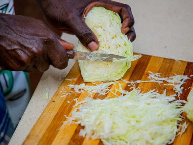 cutting cabbage